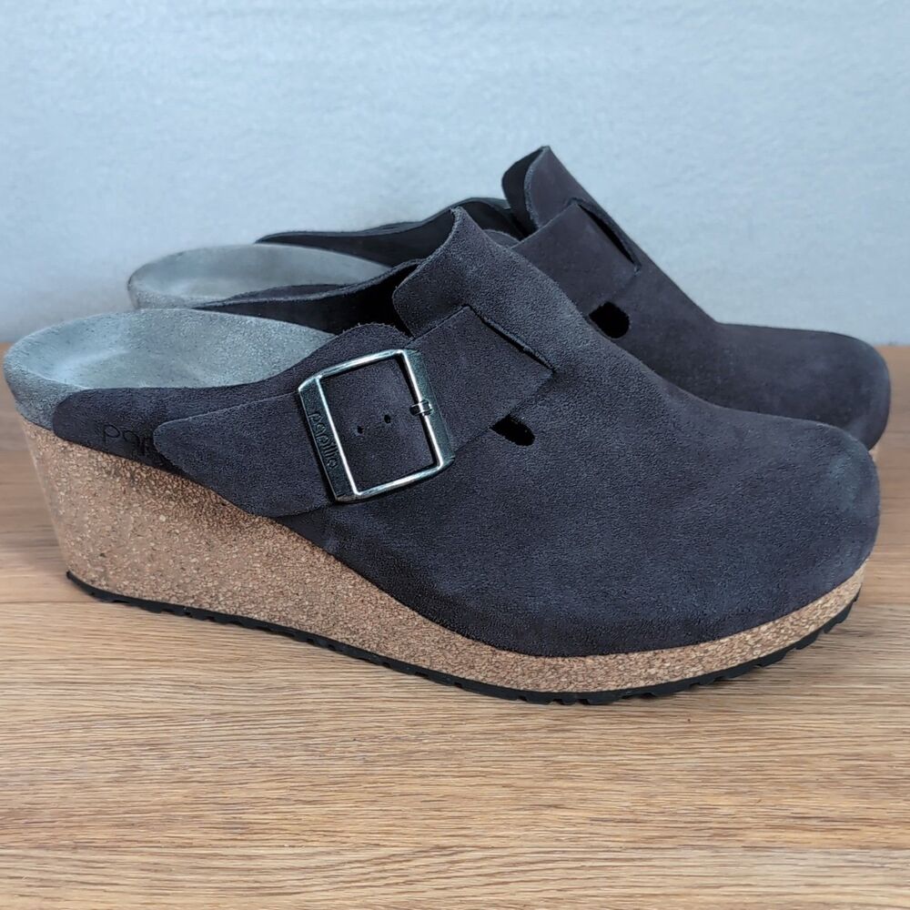 Birkenstock Papillio Fanny Women's 7 EU 38 Suede Wedge Mule Clogs Brown